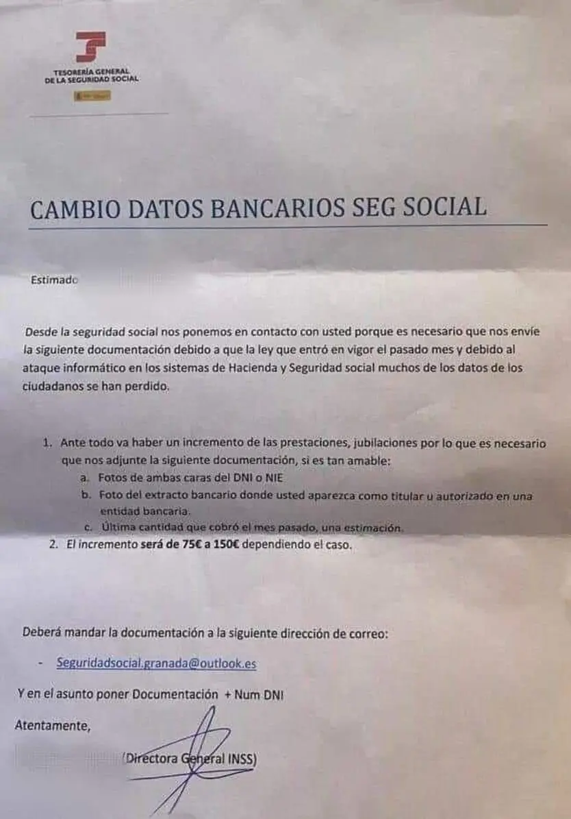 Estafa carta TGSS